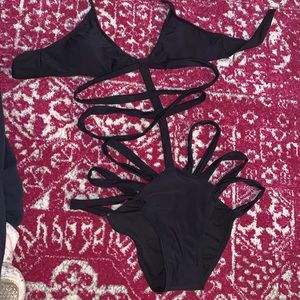 One piece stringy bathing suit